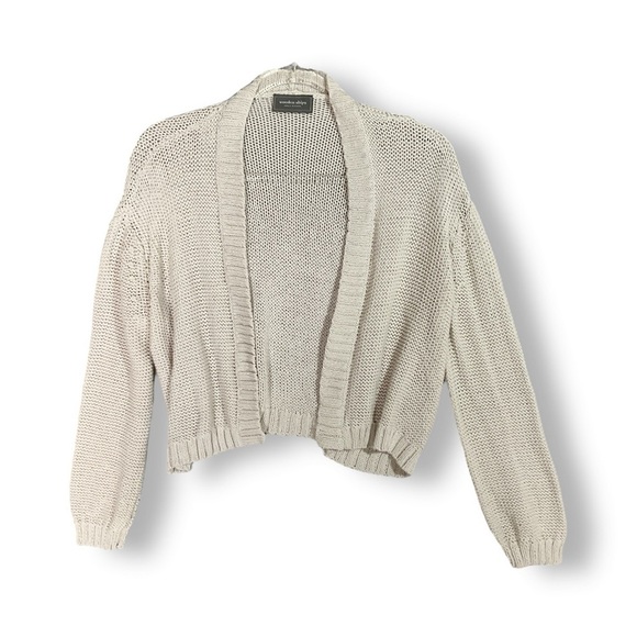 Wooden Ships Cropped Open Cardigan Sweater Sz S Neutral Beige Minimalist - Picture 12 of 12